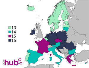 A map of GDPR age of consent across the different EU and EEA nations